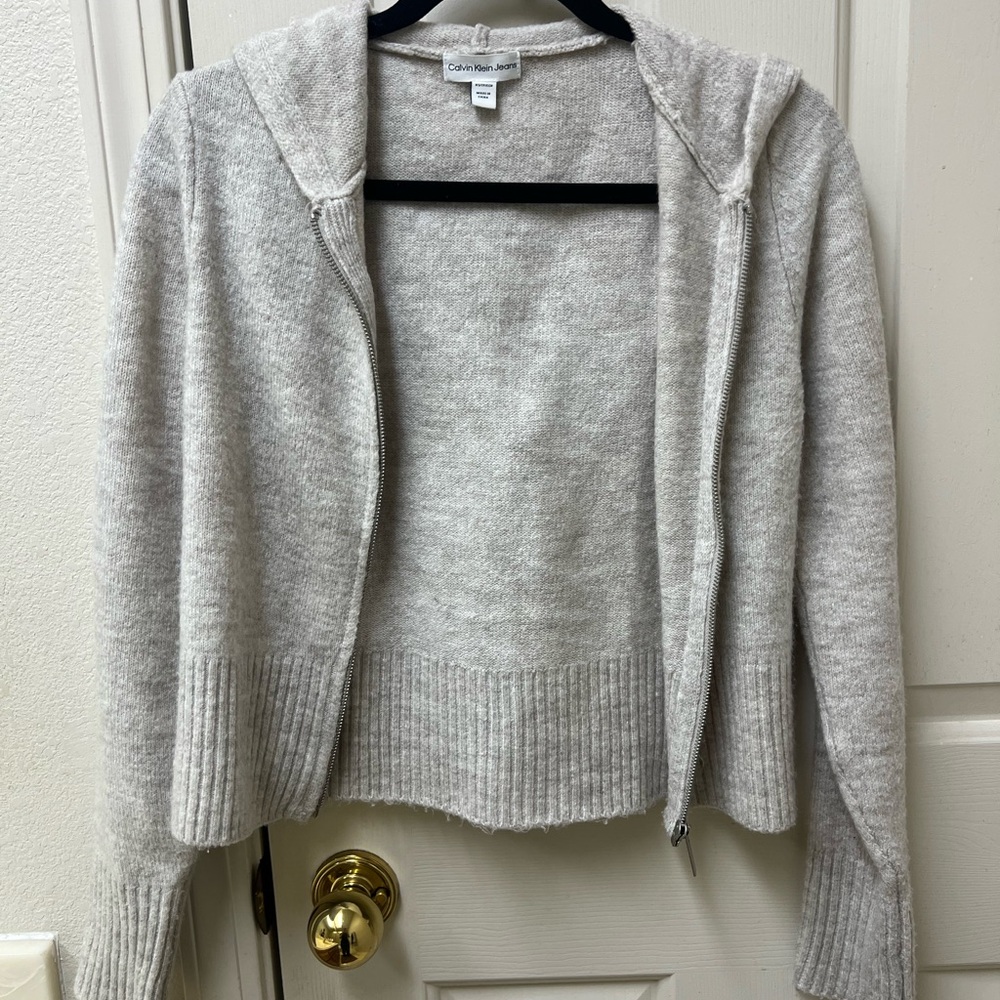 Calvin Klein Jeans Light Cream Grey Hooded Zipper Cardigan XS Womens